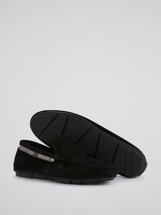 Black Snake Panel Velvet Loafers
