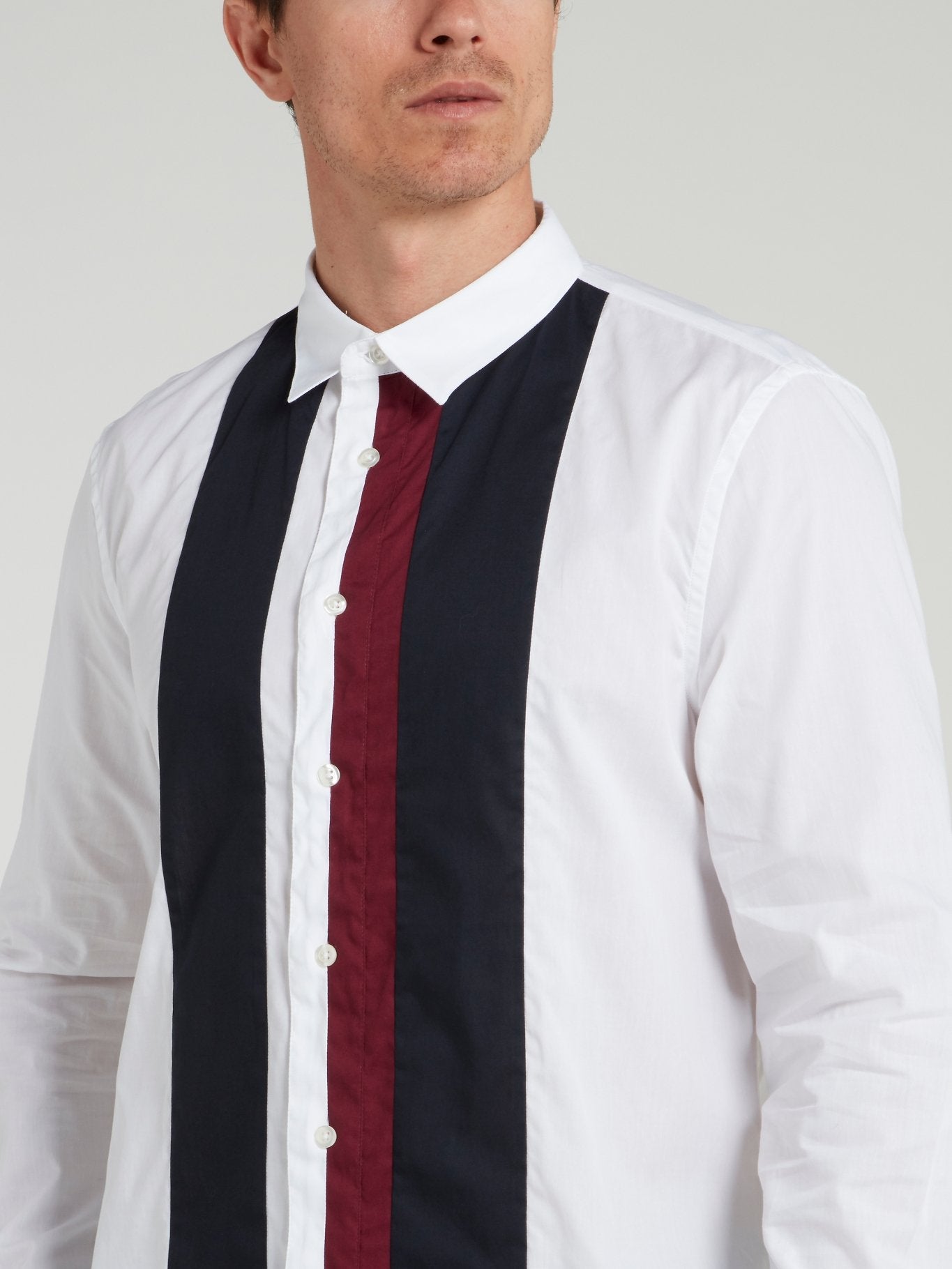 White Stripe Panel Button Up Shirt