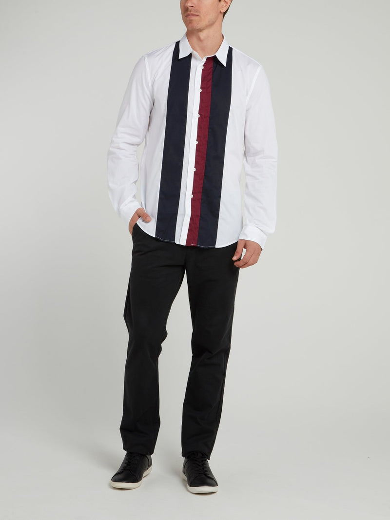 White Stripe Panel Button Up Shirt