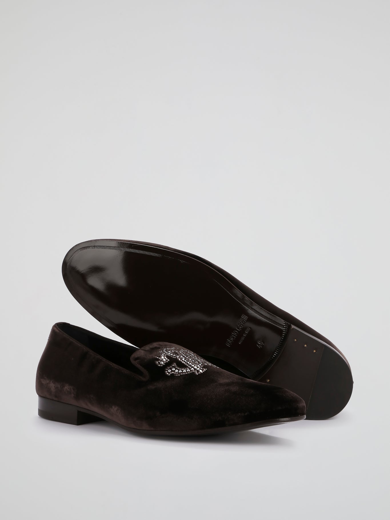 Brown Studded Monogram Velvet Loafers