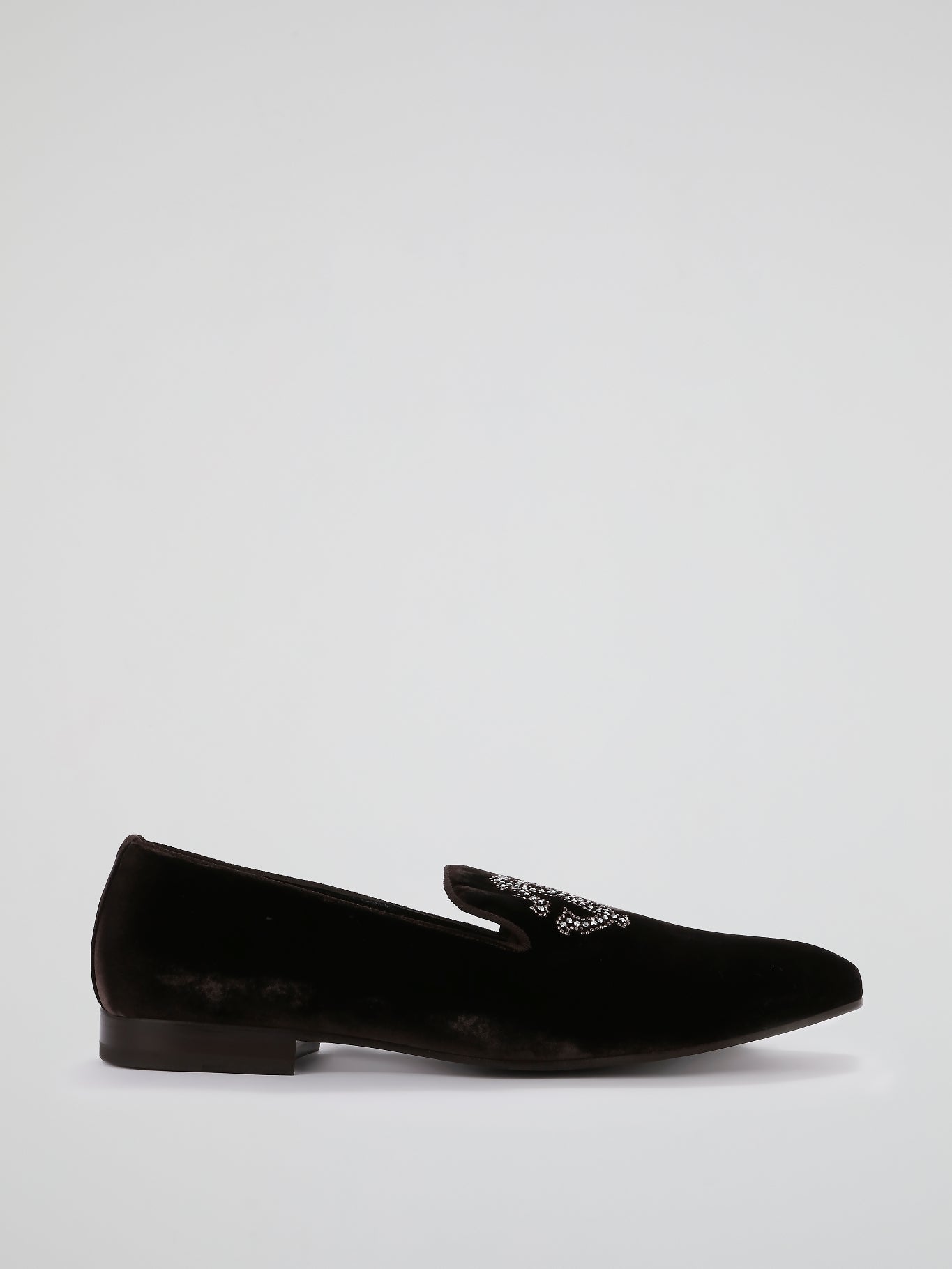 Brown Studded Monogram Velvet Loafers Maison B More Global Store