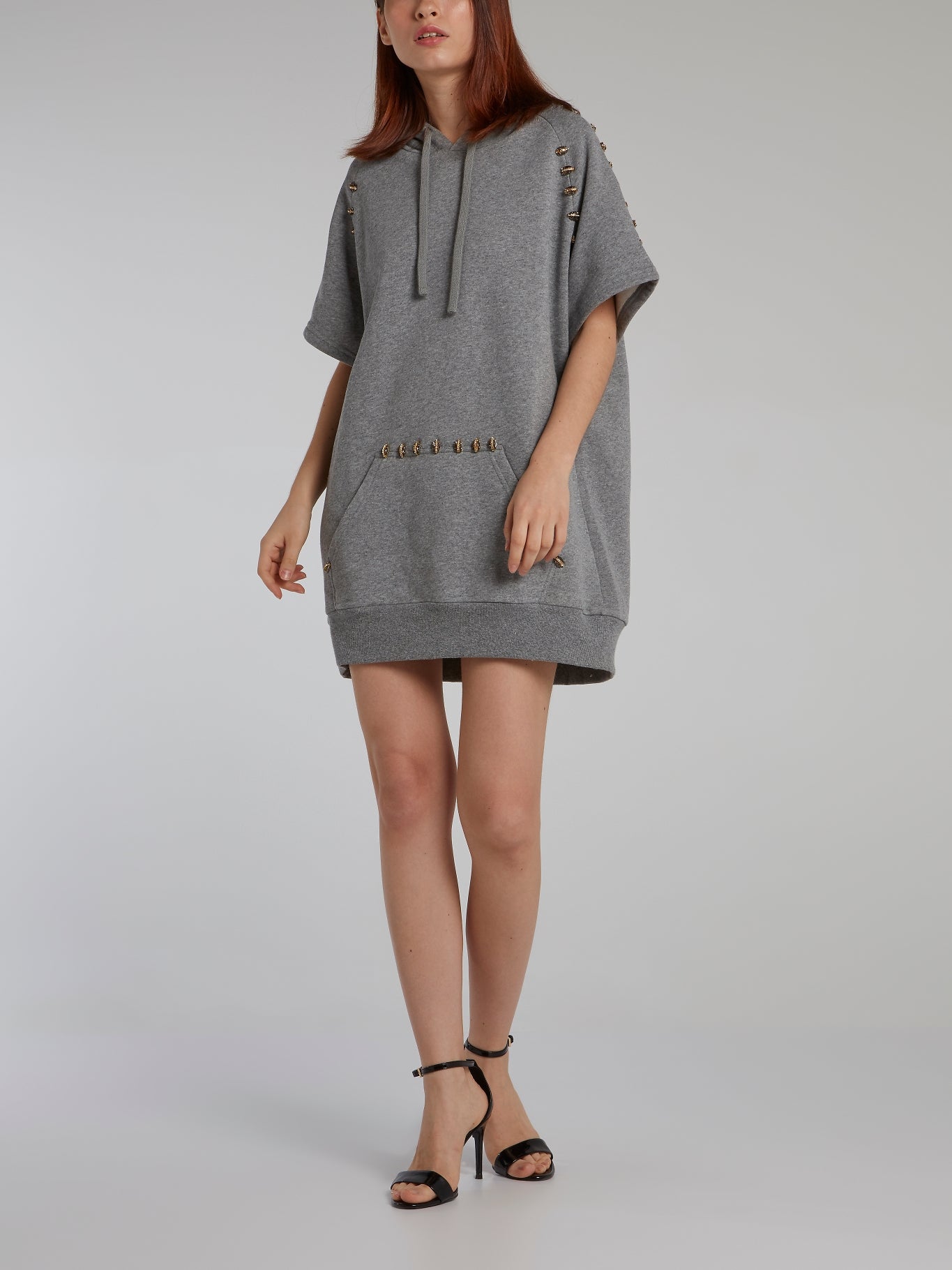 Grey Embellished Hoodie Dress