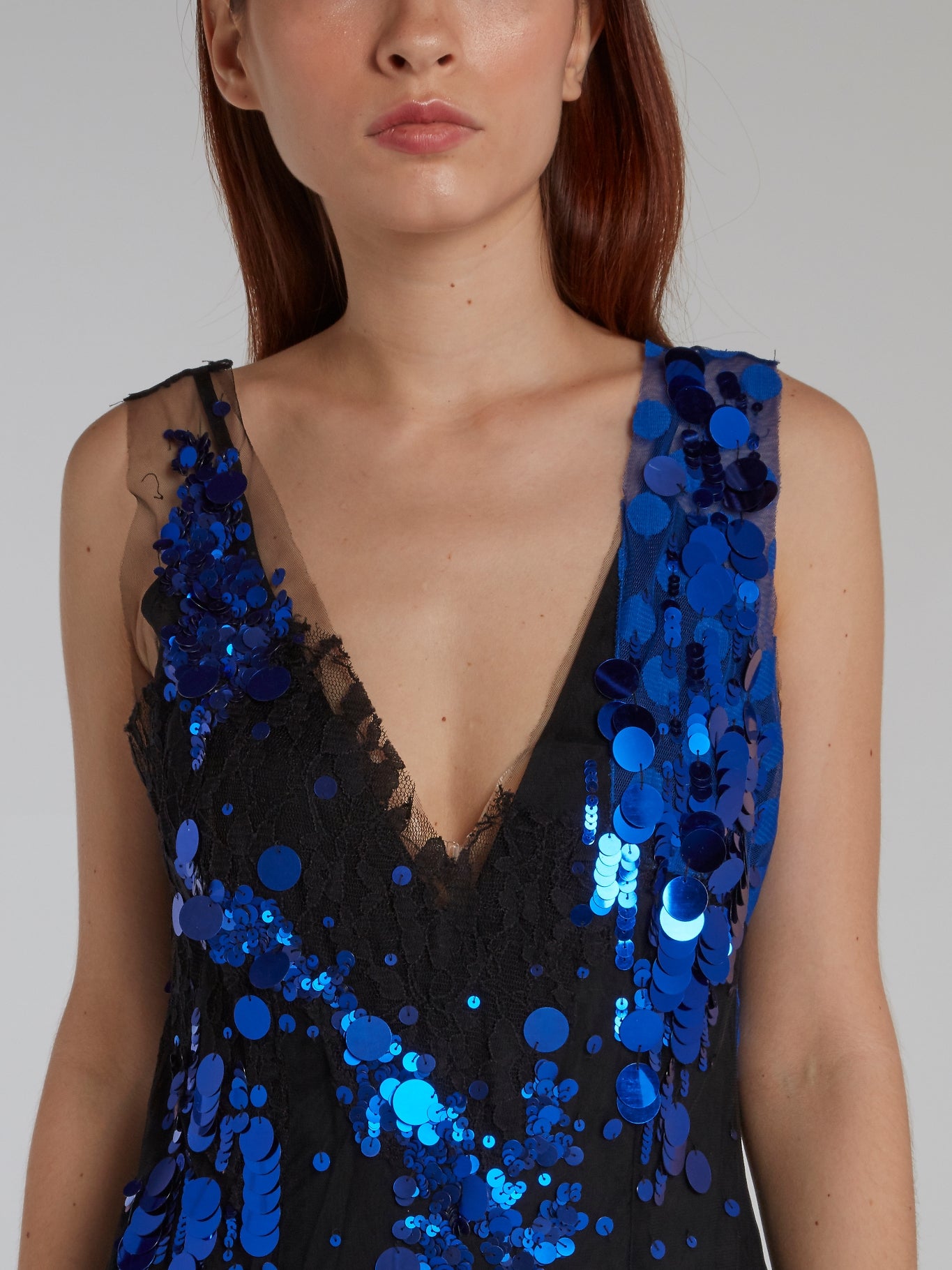 Blue Deep-V Paillette Tulle Dress Maison-B-More Global Store Blue Deep-V Paillette Tulle Dress Maison-B-More Global Store