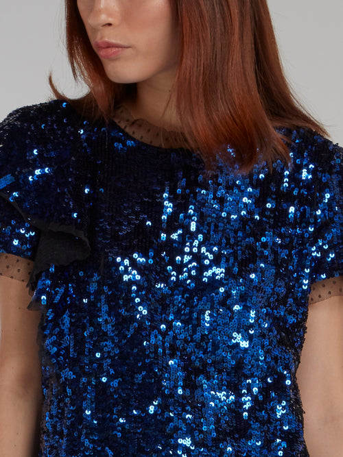 Blue Tulle Trim Sequin Dress Maison-B-More Global Store Blue Tulle Trim Sequin Dress Maison-B-More Global Store