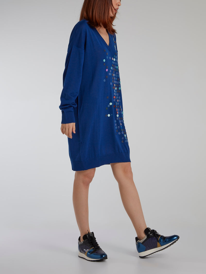 Blue Paillette Sweater Dress