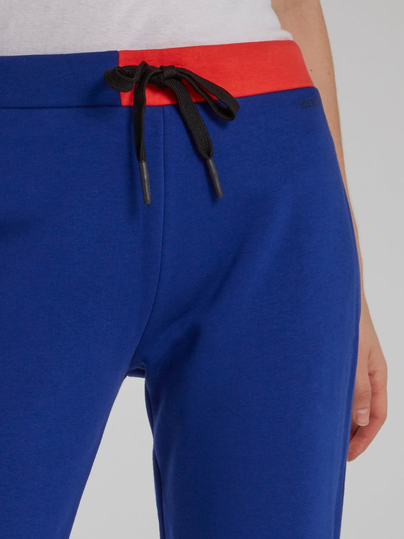 Blue Colour Block Waist Drawstring Pants