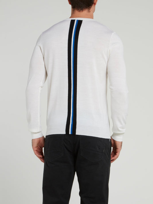 White Rear Stripe Sweater