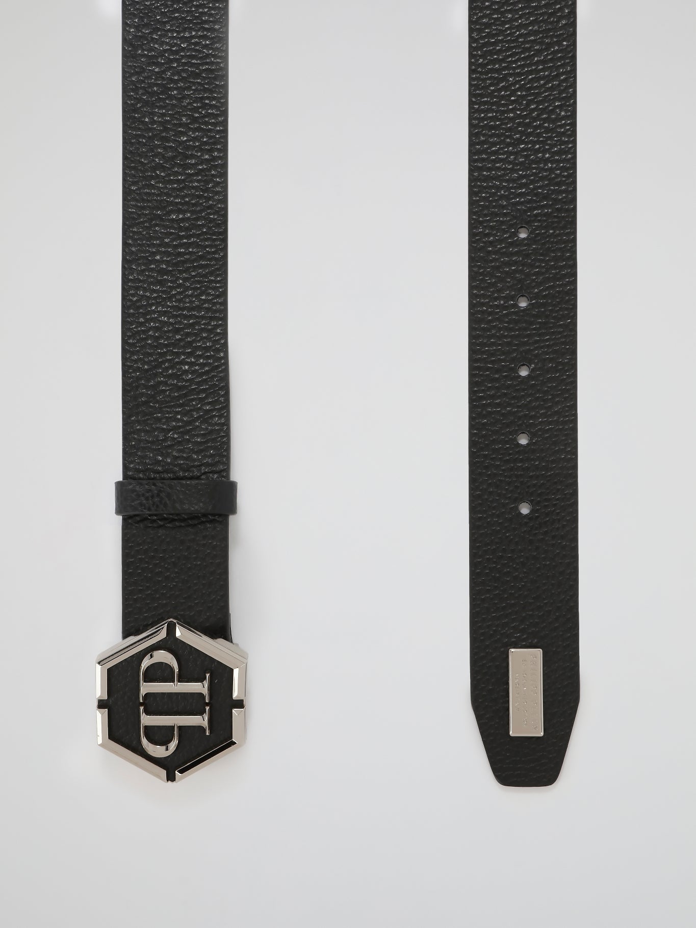 Black Metallic Monogram Leather Belt
