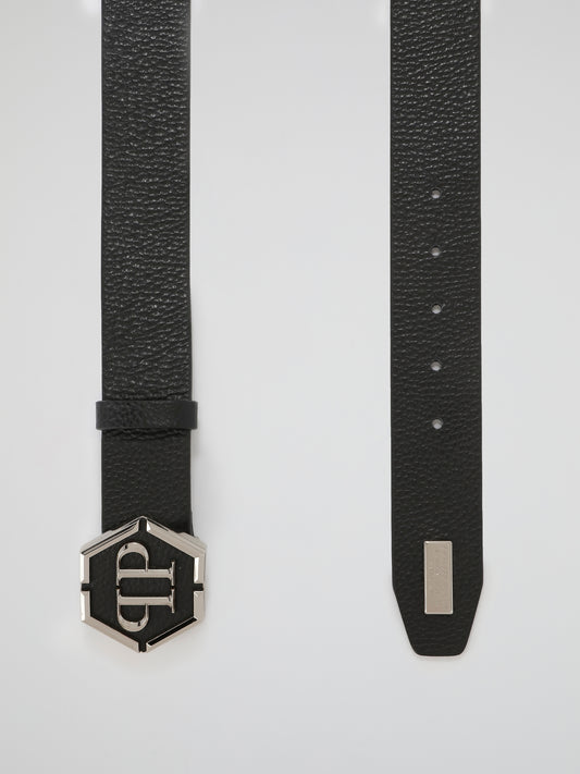 Black Metallic Monogram Leather Belt