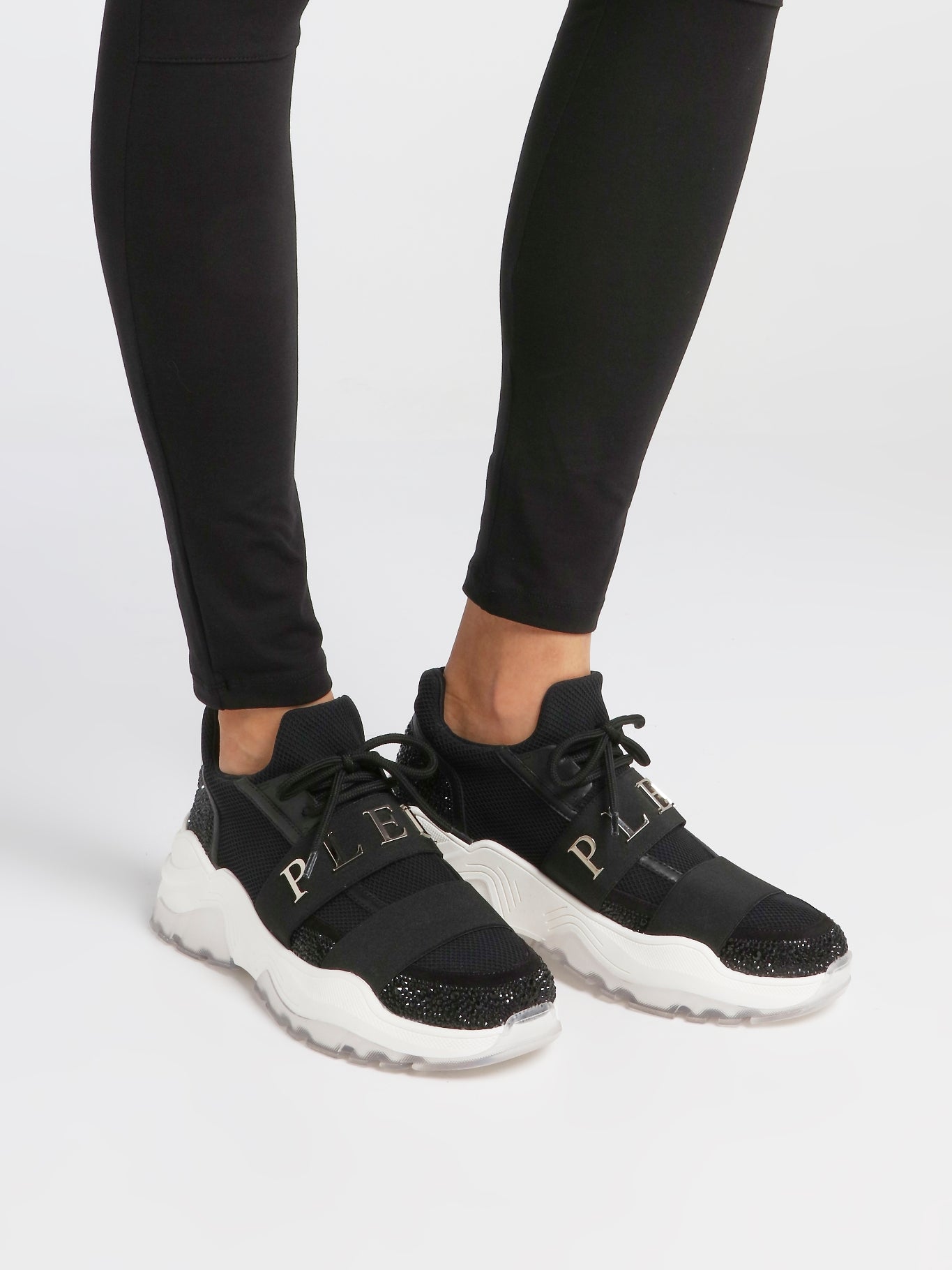 Black Crystal Mesh Runner Sneakers