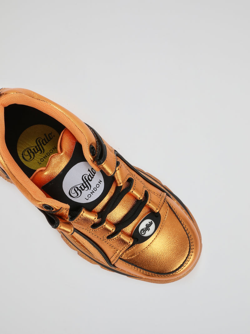 Metallic Orange Chunky Leather Sneakers