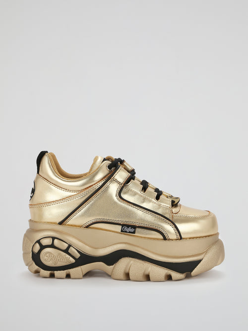 Gold Leather Platform Sneakers