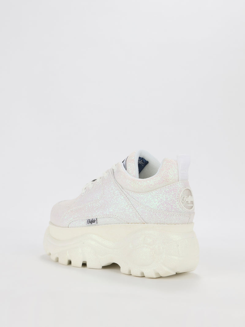 White Glitter Platform Sneakers
