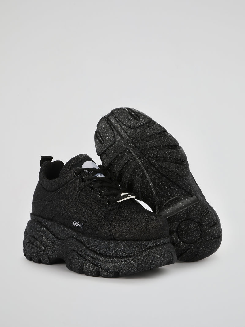 Black Glitter Platform Sneakers