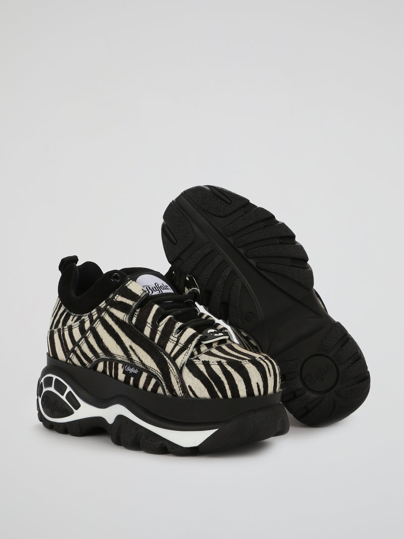 Zebra Print Pony Fur Chunky Sneakers