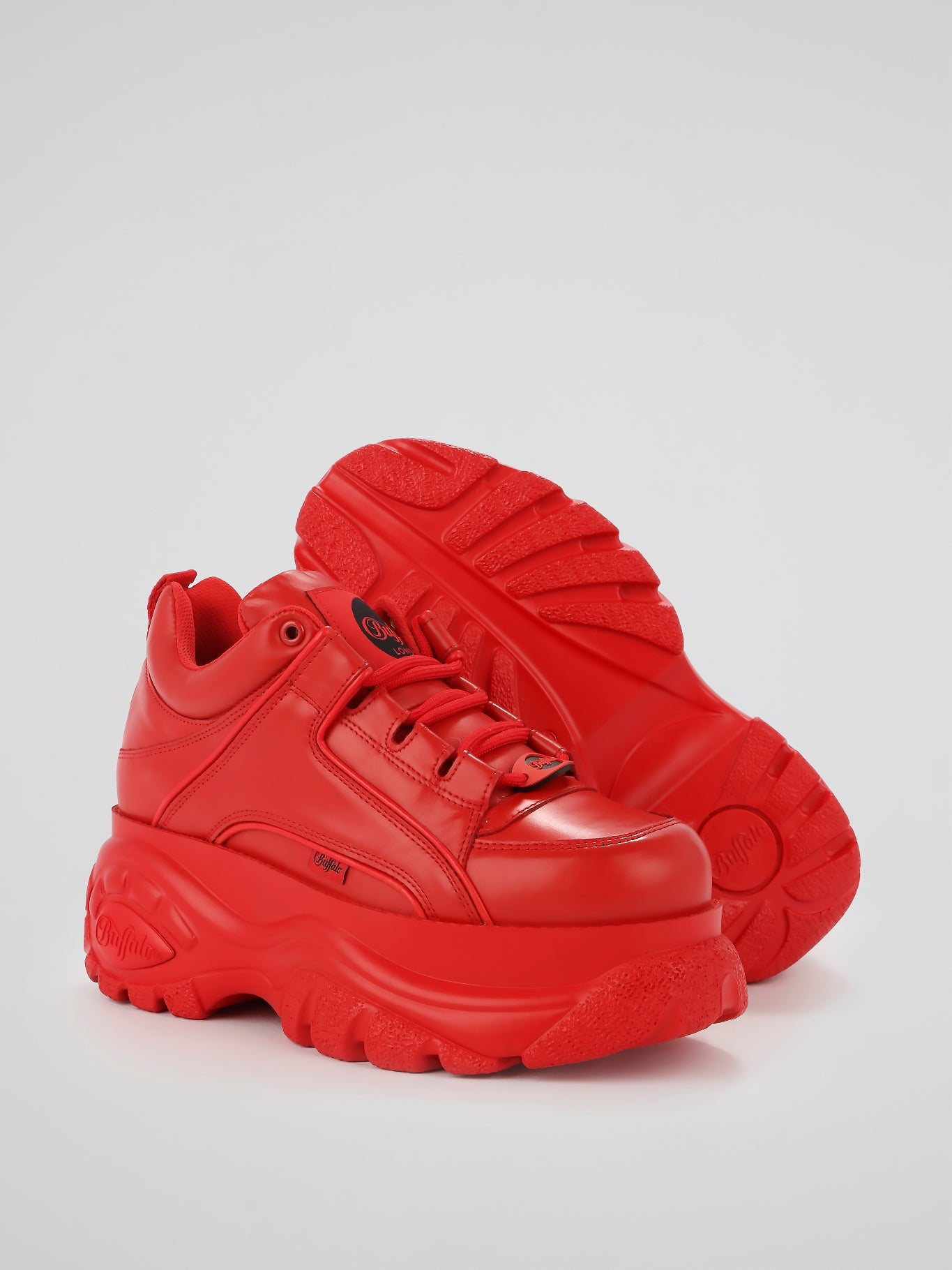 Red Chunky Leather Sneakers