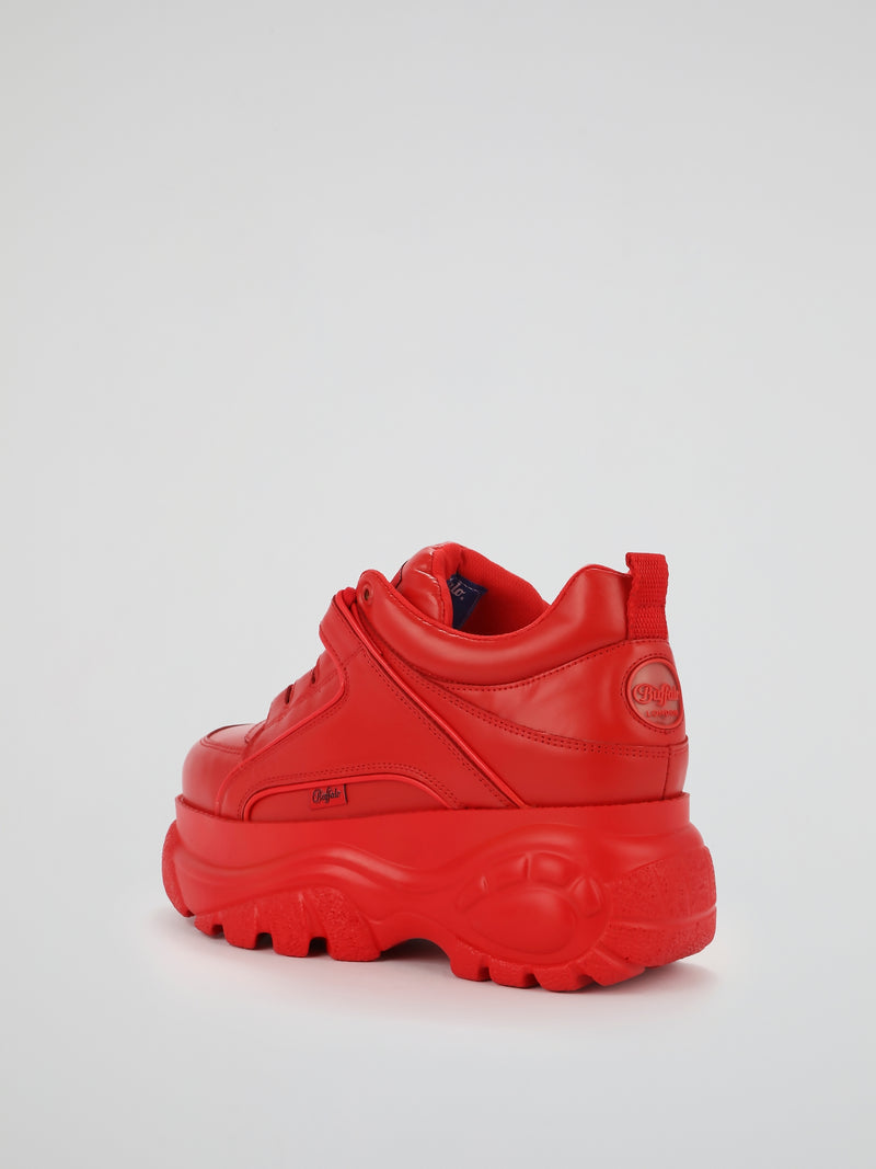 Red Chunky Leather Sneakers