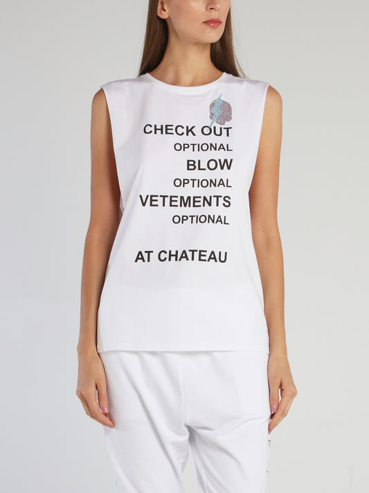 Chrissy White Statement Cut Off Top