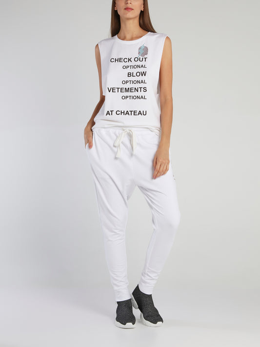 Chrissy White Statement Cut Off Top
