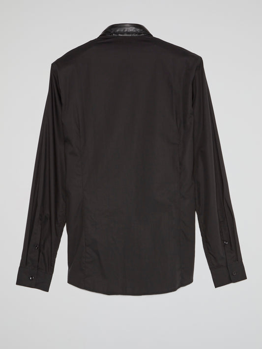 Black Leather Collar Shirt