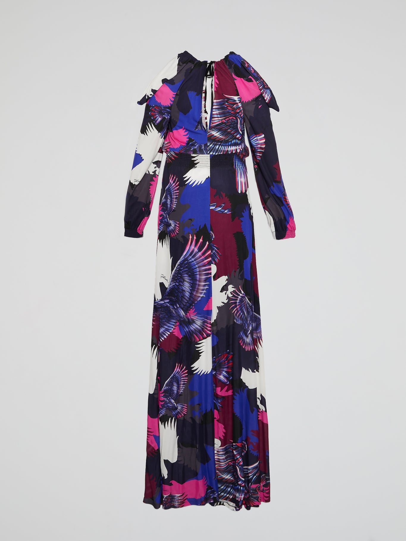 Eagle Print Shirred Waist Maxi Dress