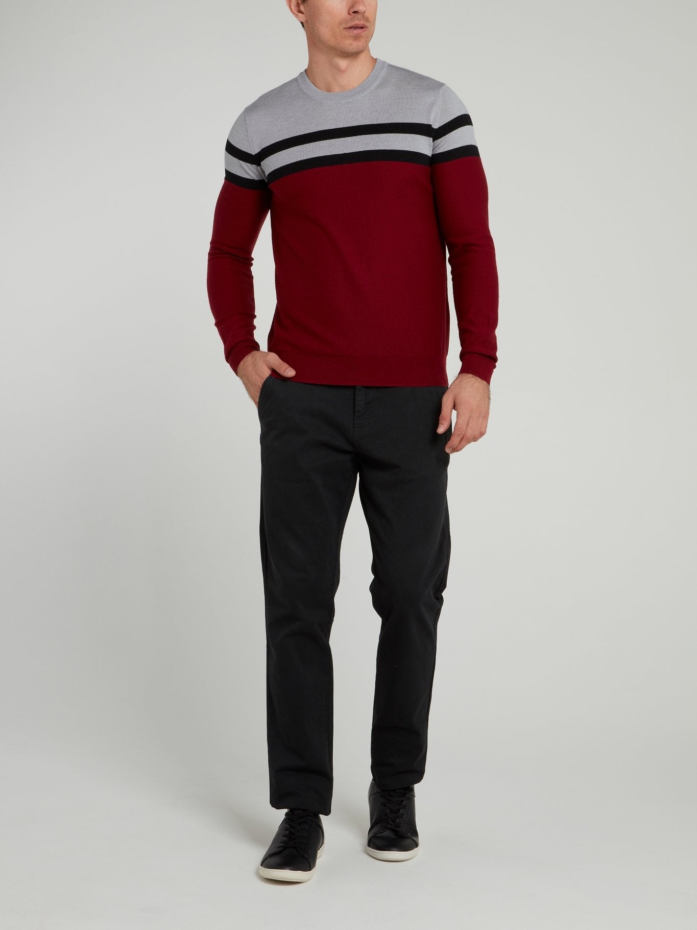 Burgundy Striped Knitted Sweater