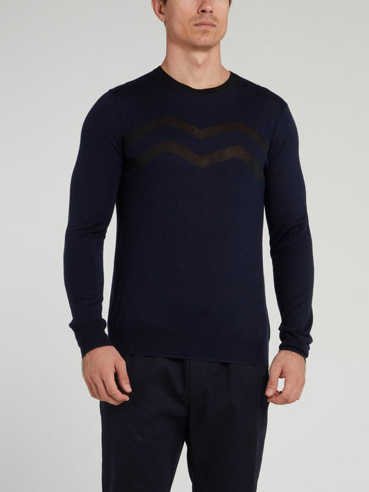 Темно-синий свитер с узором шеврон