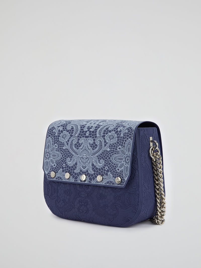 Blue Big Dafne Lace Shoulder Bag