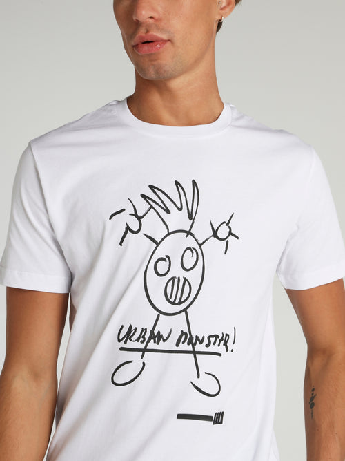 White Big Monster Printed T-Shirt