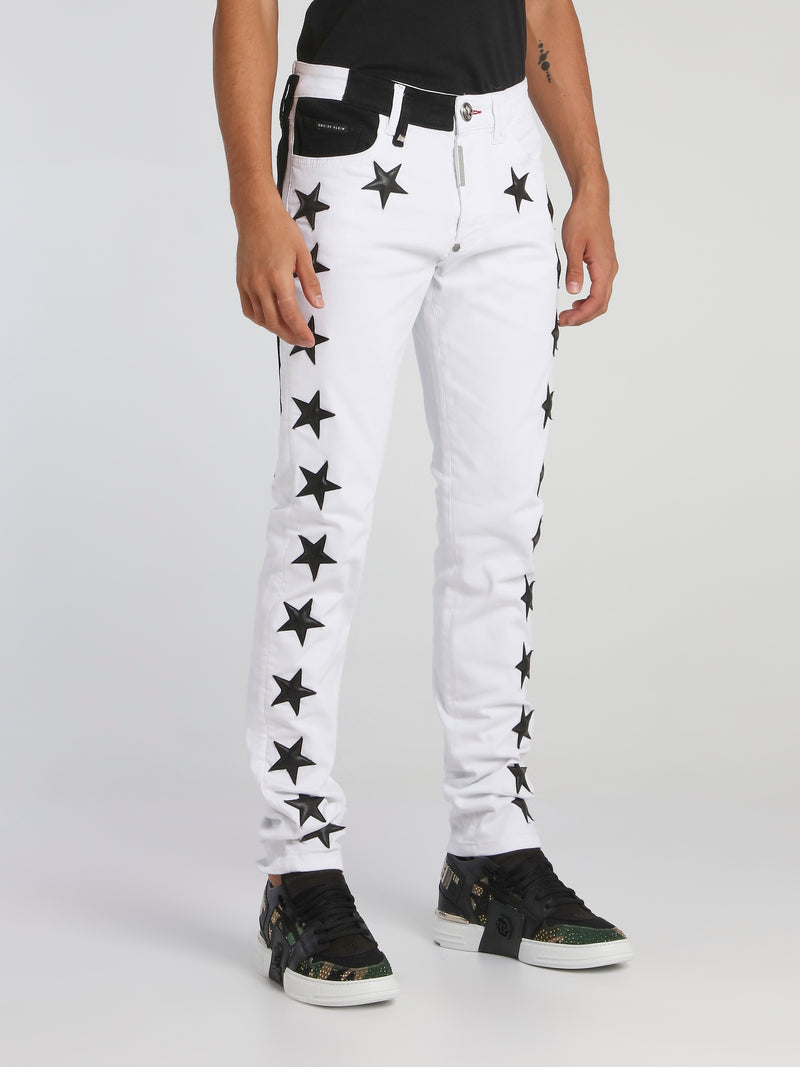 White Star Appliquéd Two-Tone Pants
