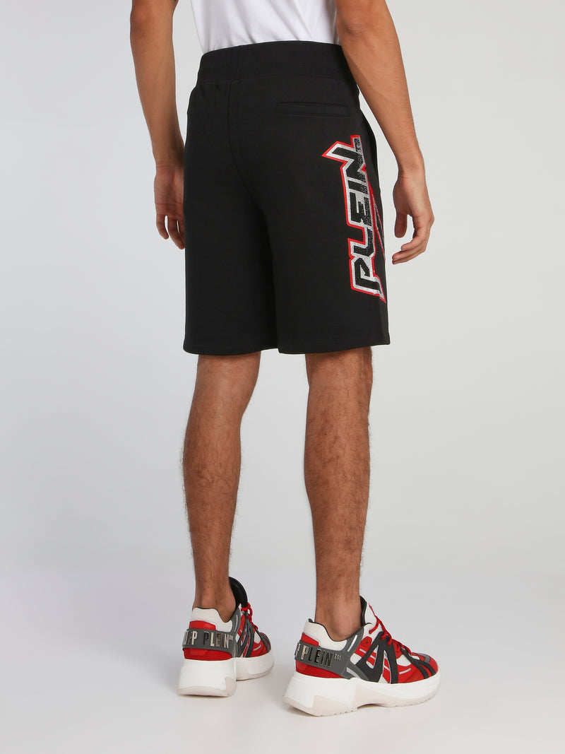 Space Plein Black Studded Jogging Shorts