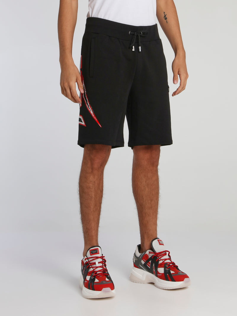 Space Plein Black Studded Jogging Shorts