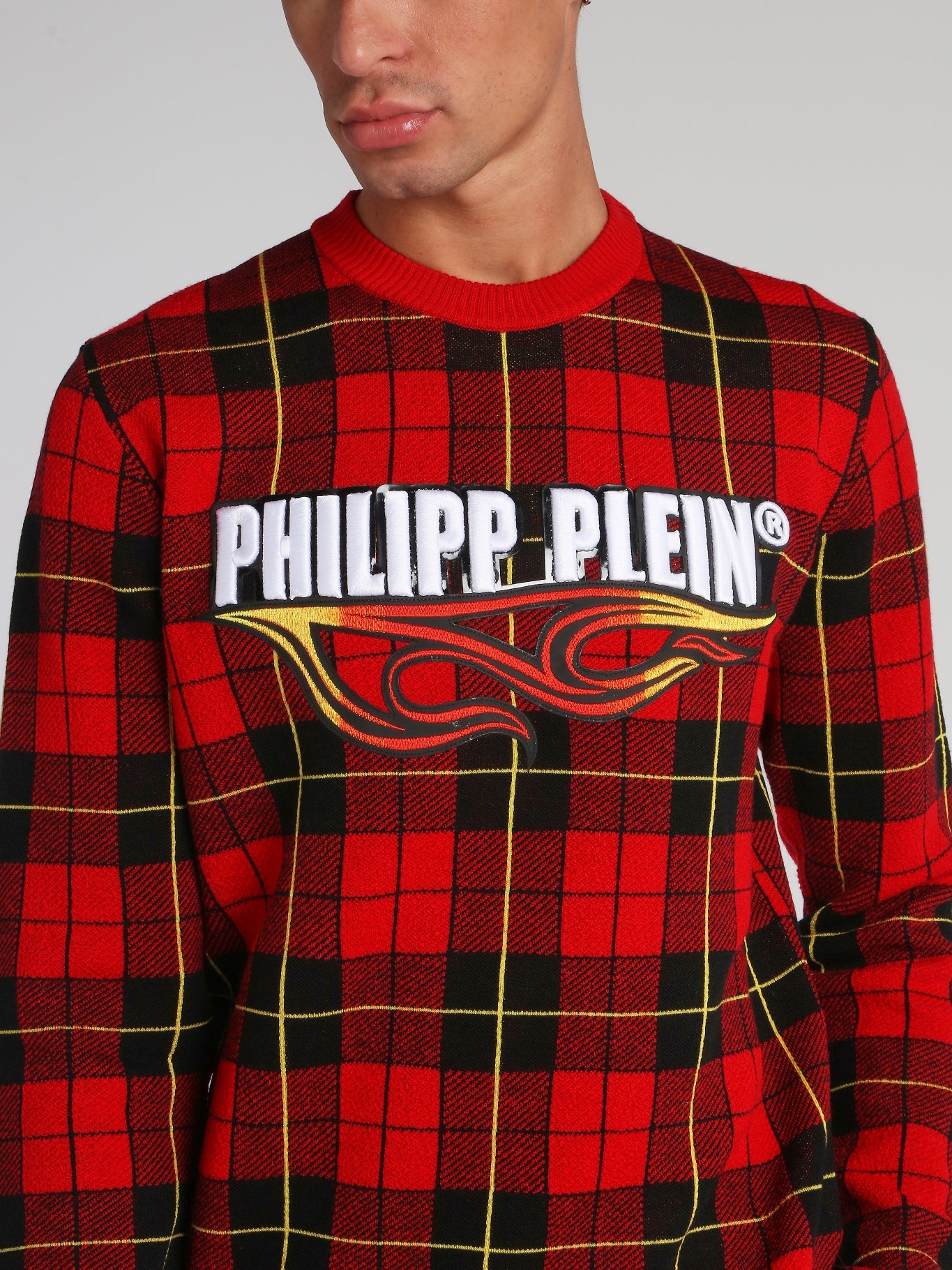 Red Check Knit Pullover