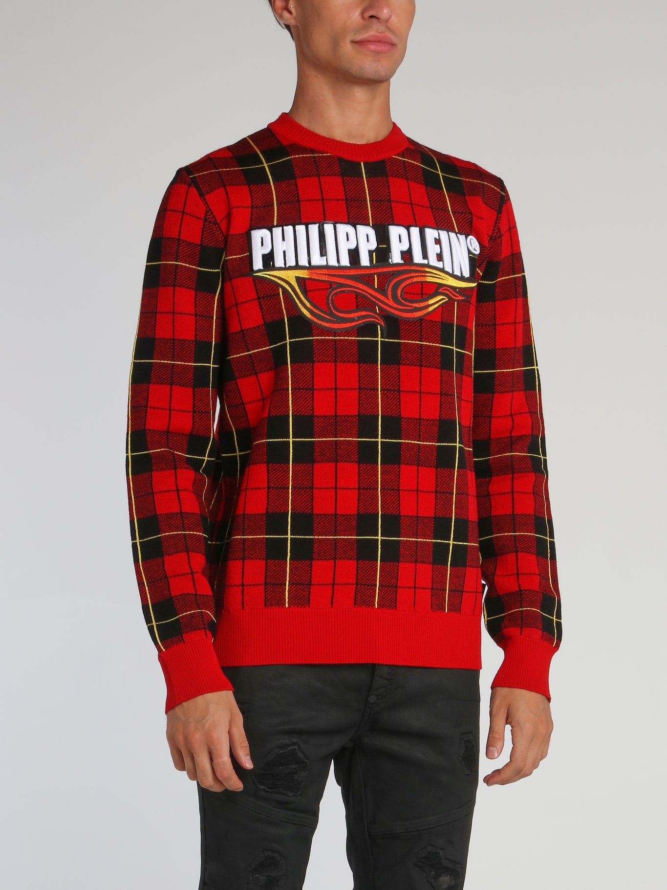 Red Check Knit Pullover