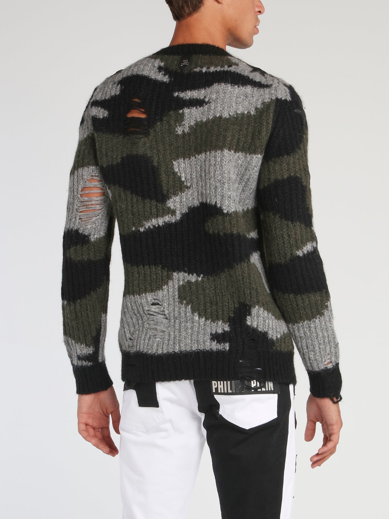 Camo Distressed Ribbed Pullover