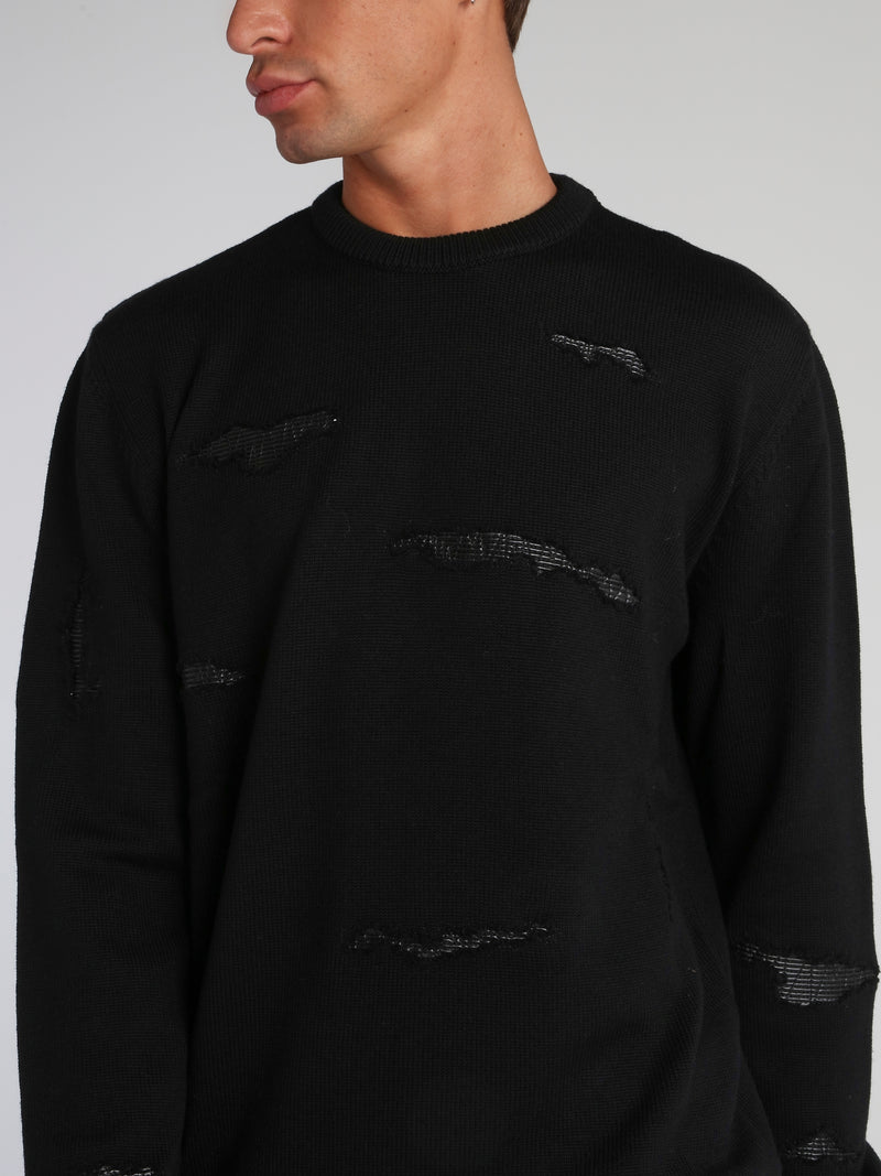 Black Distressed Knit Pullover