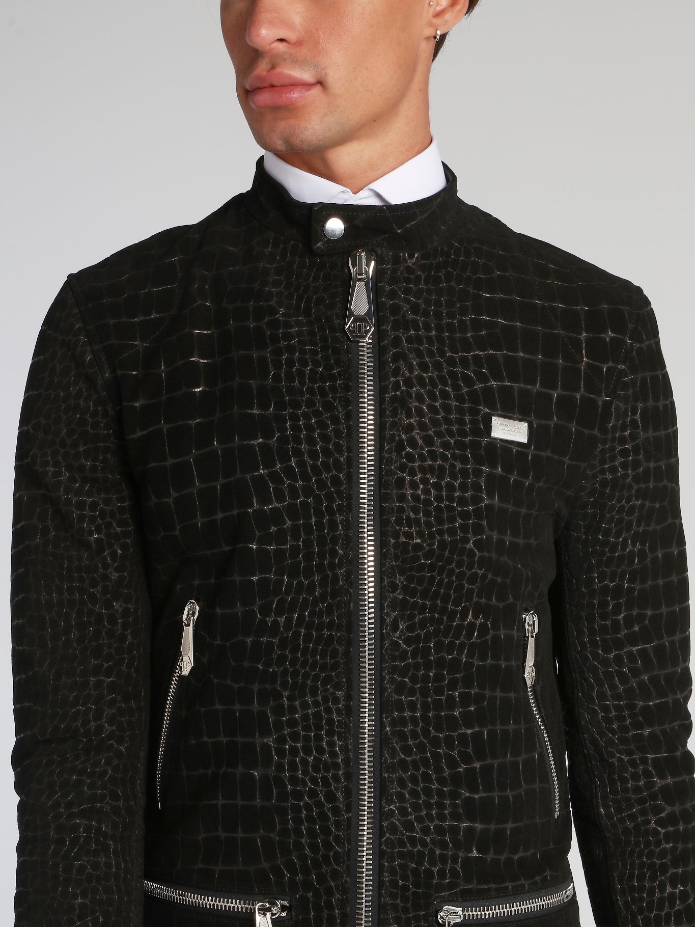Black Reptilian Leather Moto Jacket