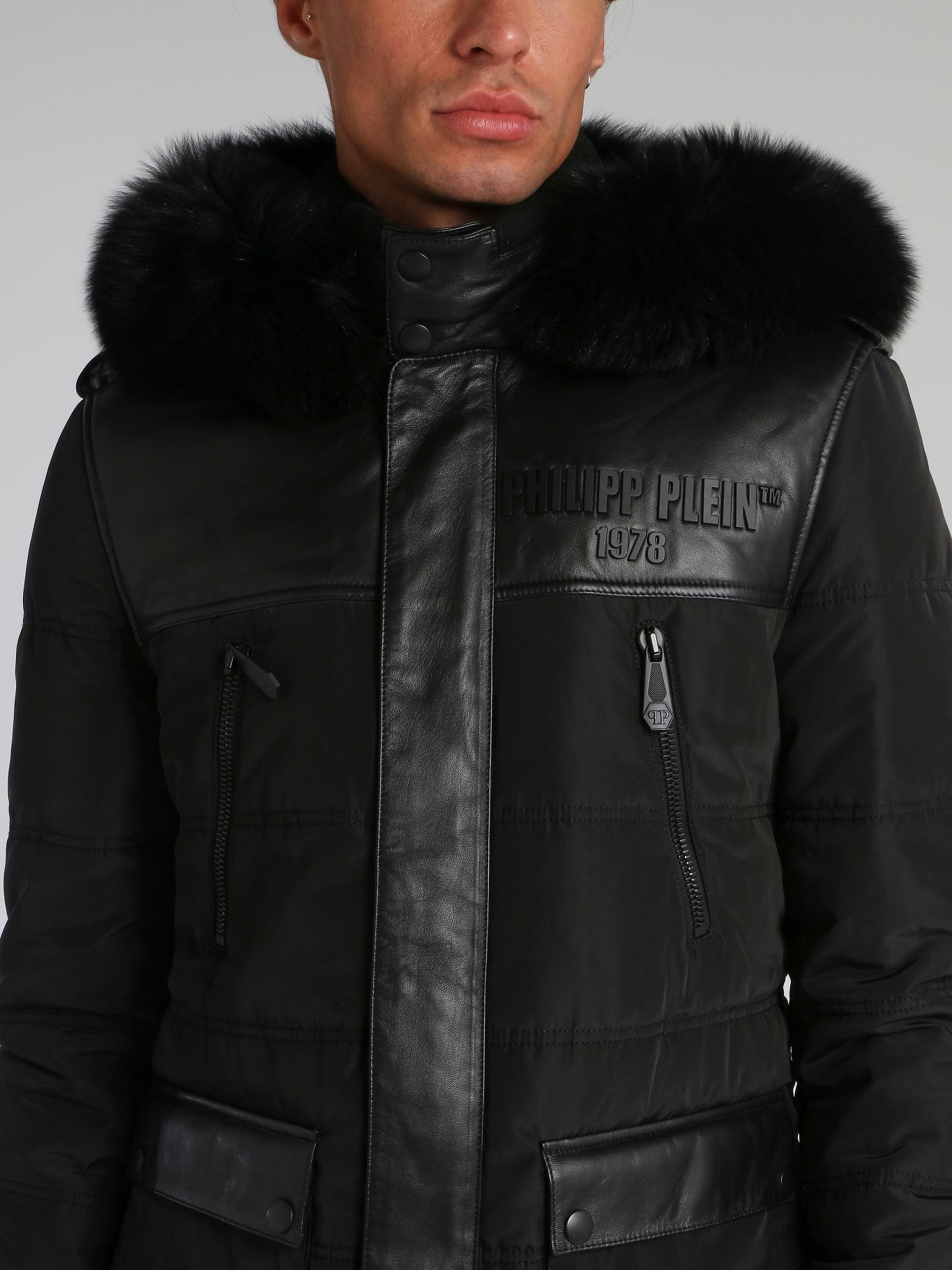 Black Leather Panel Quilt Jacket
