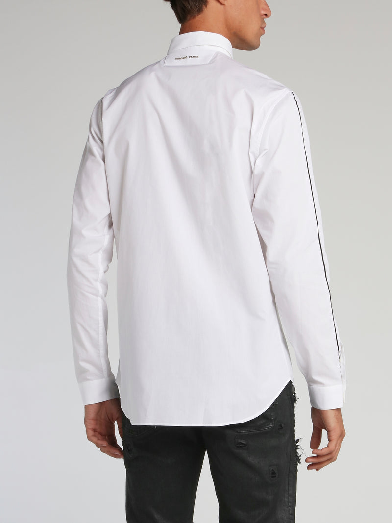 White Contrast Logo Button Up Shirt