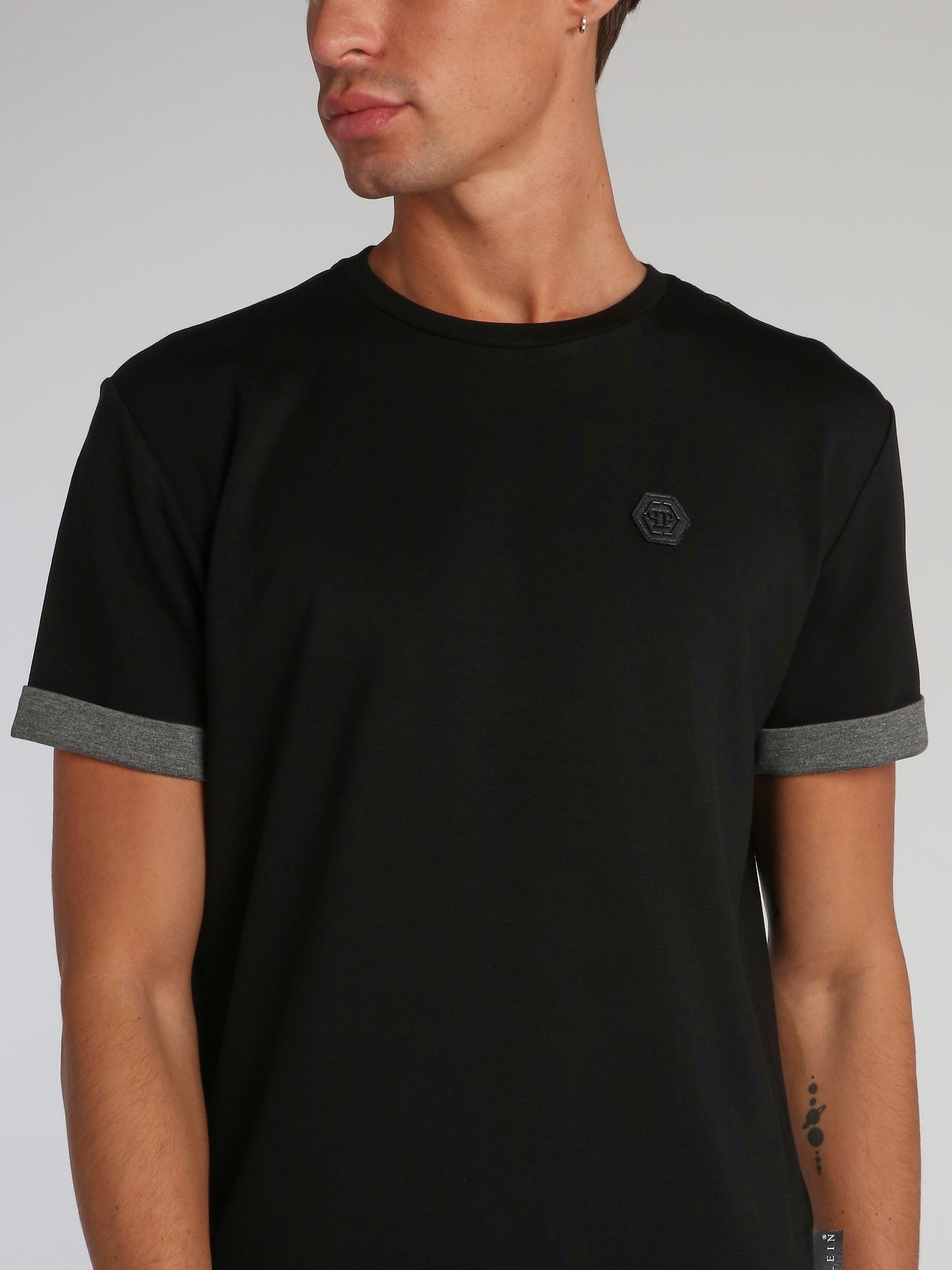 Black Leather Panel T-Shirt