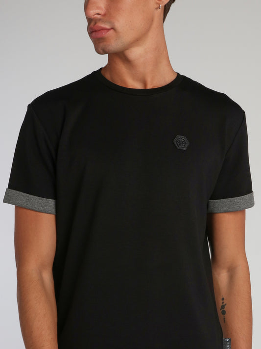 Black Leather Panel T-Shirt