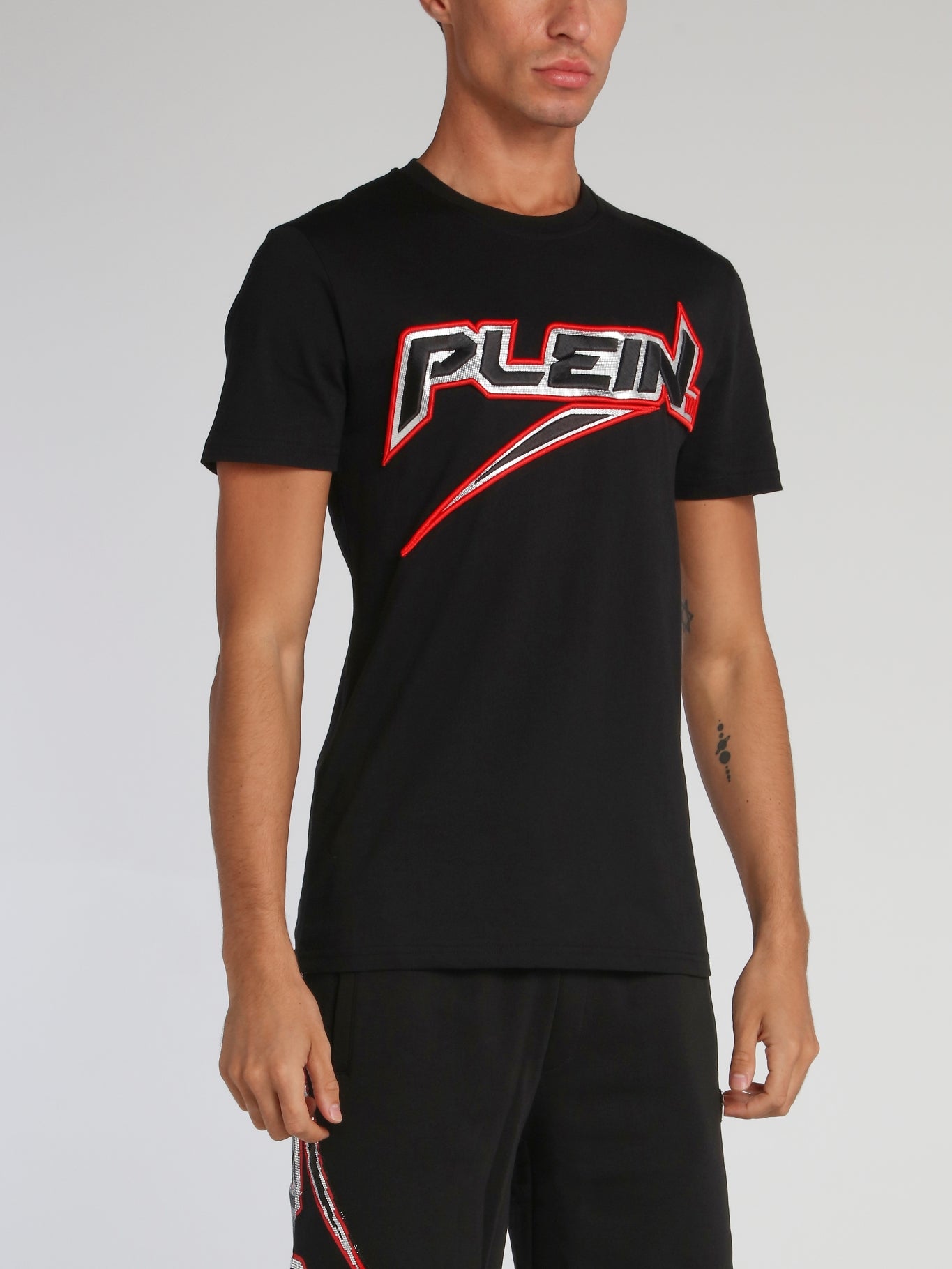 Space Plein Black Embroidered Logo T-Shirt