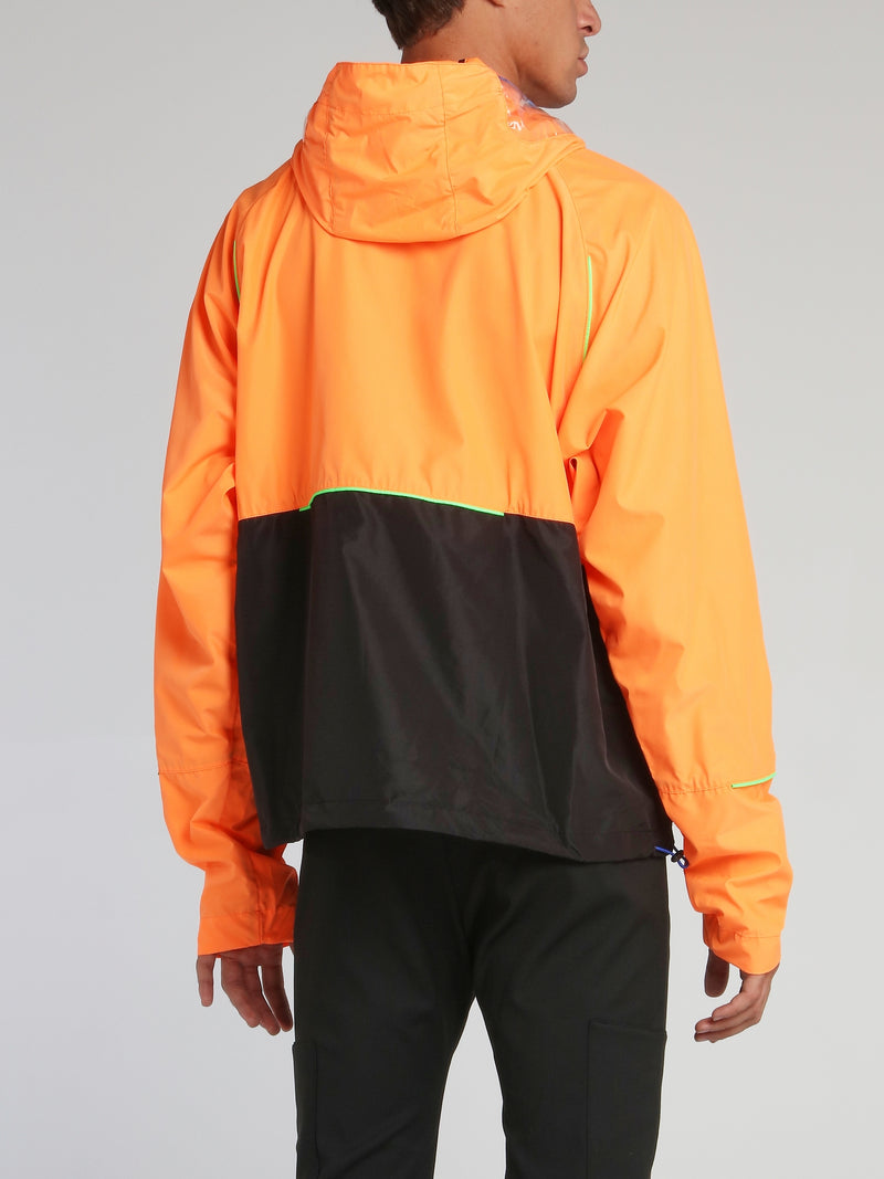 Orange Logo Patch Hooded Windbreaker