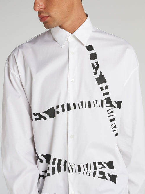 White Distressed Logo Tape Shirt