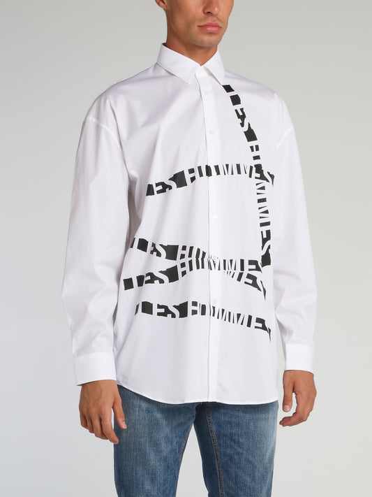 White Distressed Logo Tape Shirt