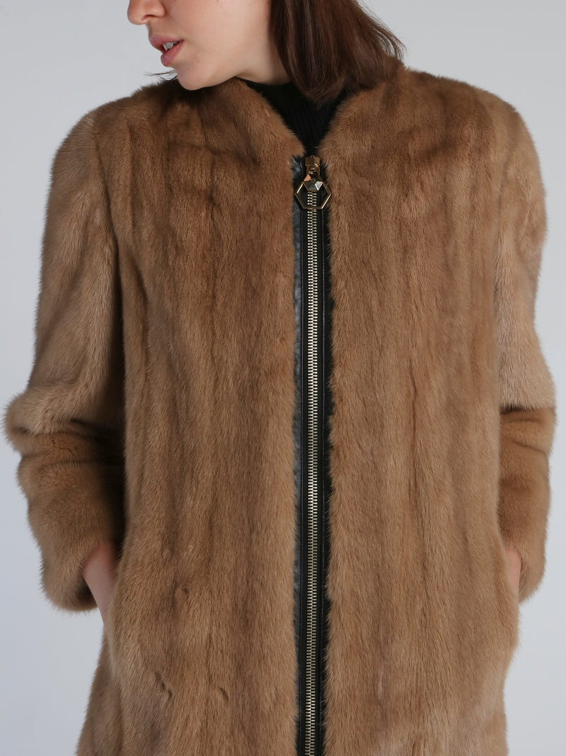 Brown Zip Through Long Coat