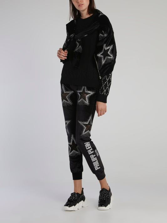 Black Crystal Studded Sleeve Pullover