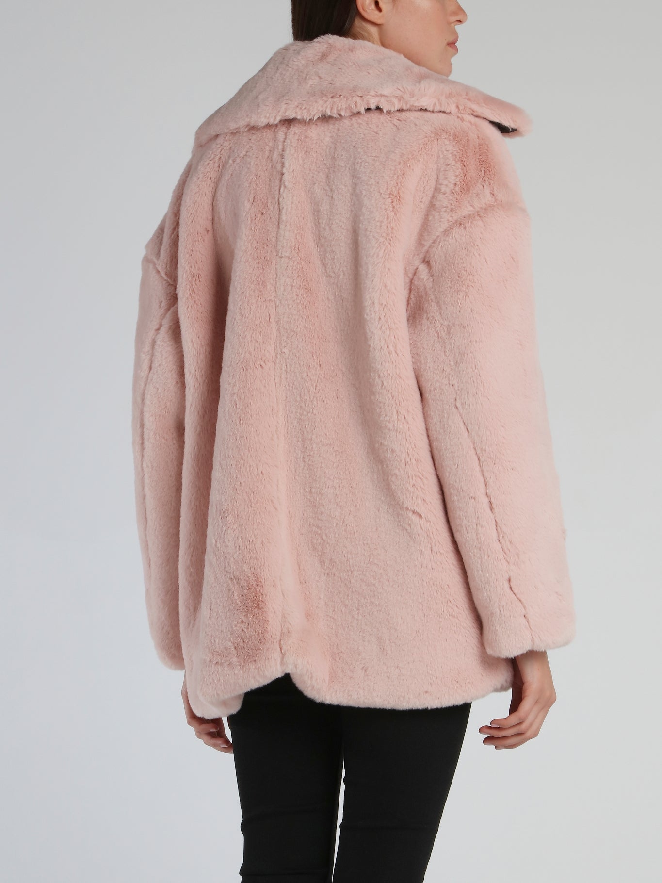 Off Pink Oversized Faux-Fur Coat