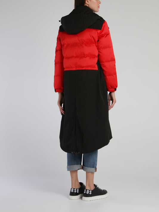 Red Contrast Long Padding Coat