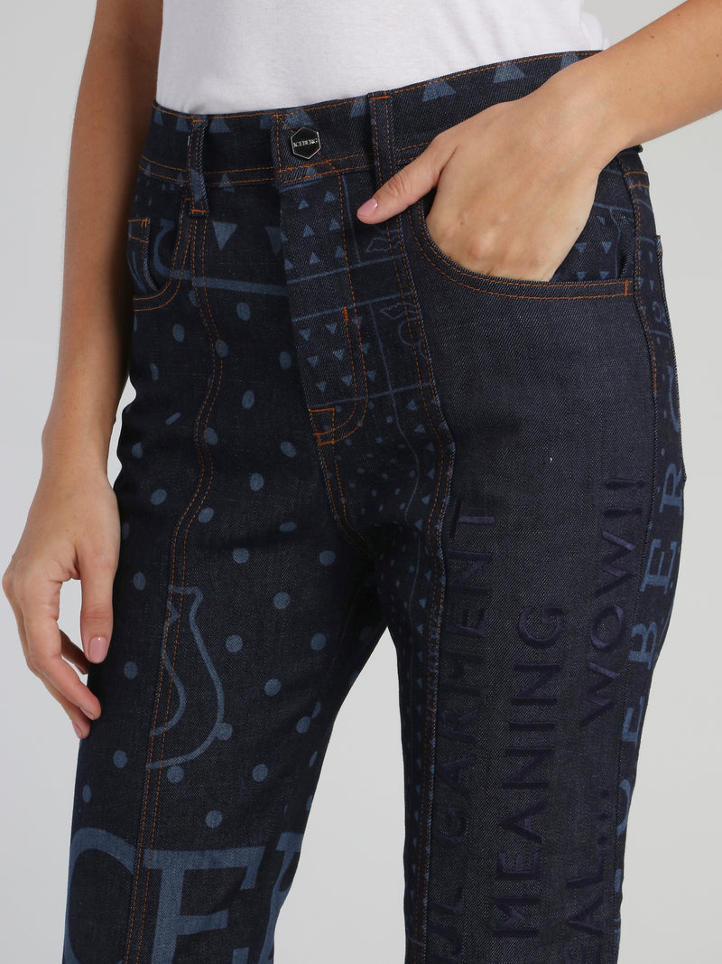 Embroidered Statement Straight Cut Jeans